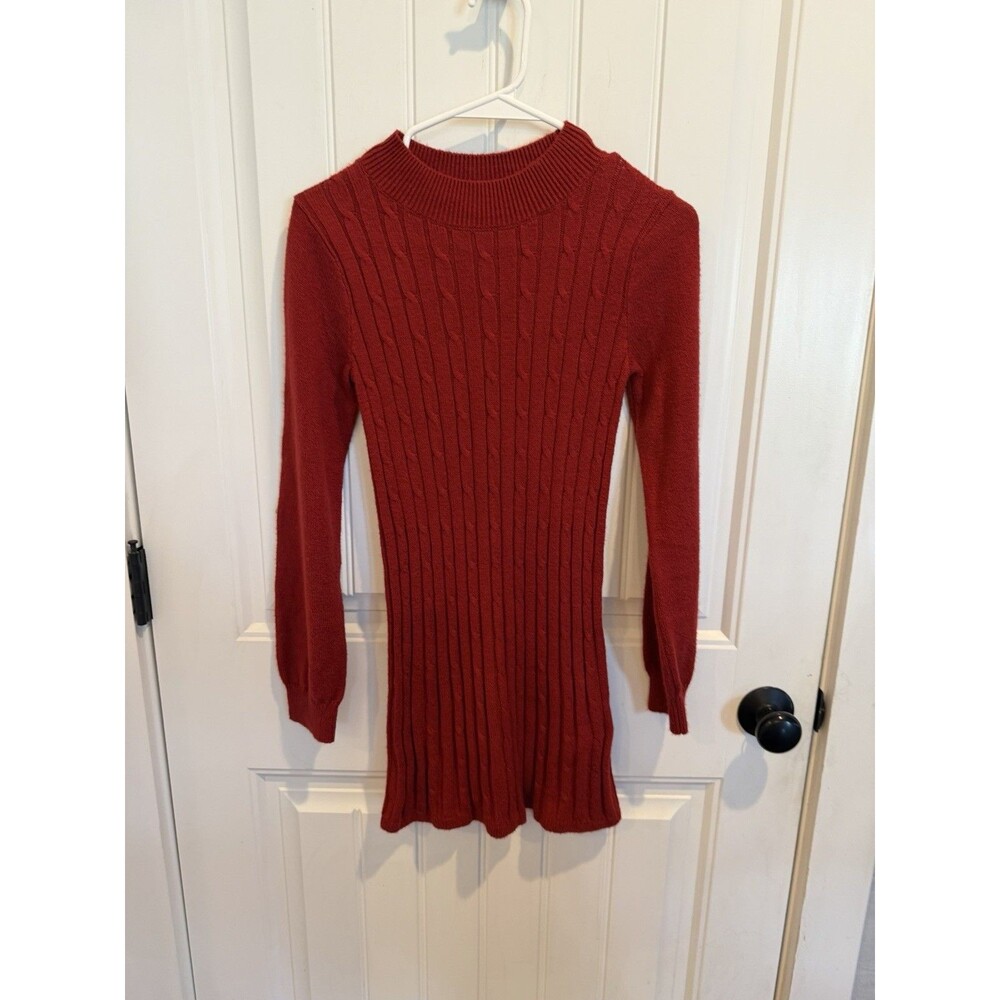 NWOT Abercrombie Kids Girls Long Sleeve Cable Knit Sweater Dress SZ 11/12 Red